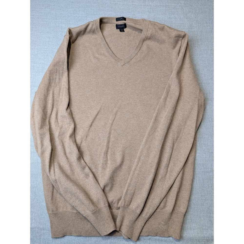 J Crew Slim Fit‎ V Neck Sweater Womens Size M Tan Long Sleeve Knit Pullover